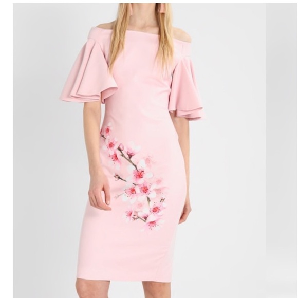 TED BAKER CALINDA SOFT BLOSSOM BARDOT DRESS PINK - Picture 14 of 14